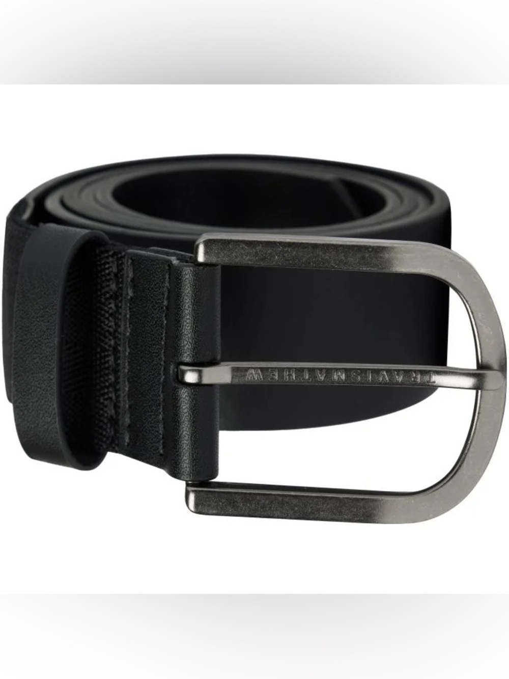 Travis Mathew Men's Black Smooth Leather Belt with Matte Buckle